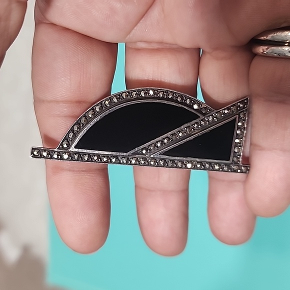 Vintage Black Onix Brooch Sterling Silver - Picture 8 of 10